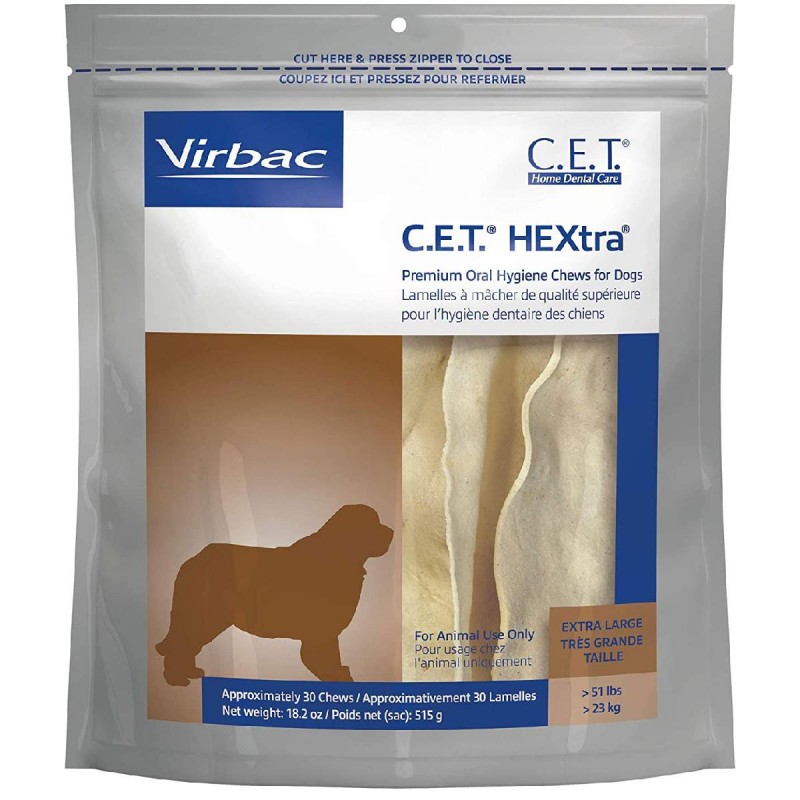 C.E.T. HEXtra Premium Oral Hygiene Chews for Dogs XLarge 30 Ct
