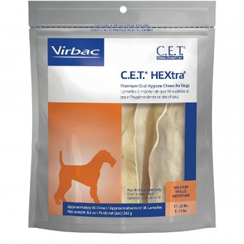 C.E.T. HEXtra Premium Oral Hygiene Chews for Dogs Medium 30 Ct