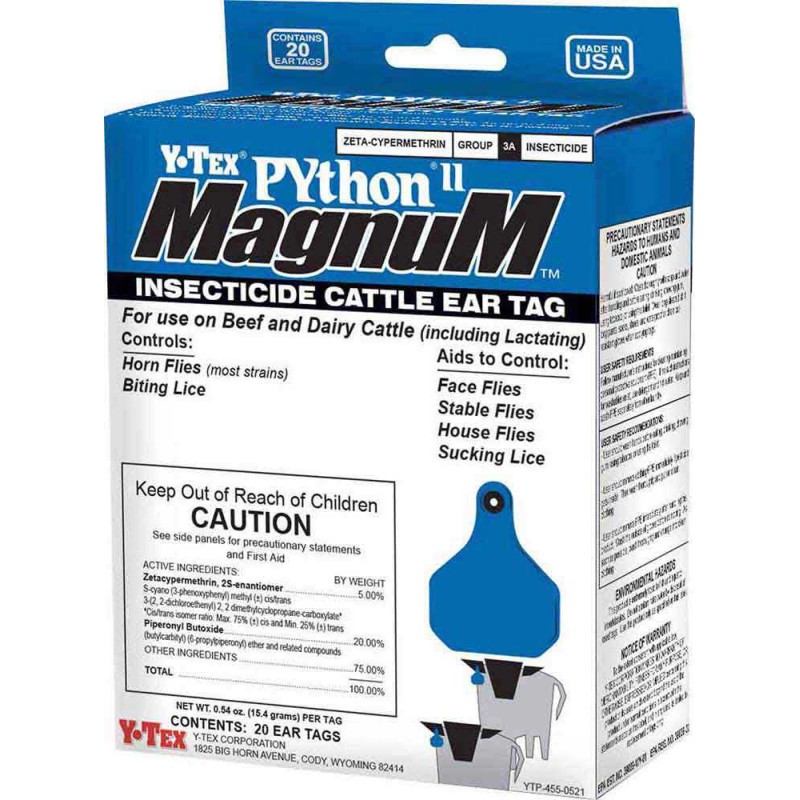 Python Magnum Insecticide Cattle Ear Tag, Synergized, Blue, 20 Count